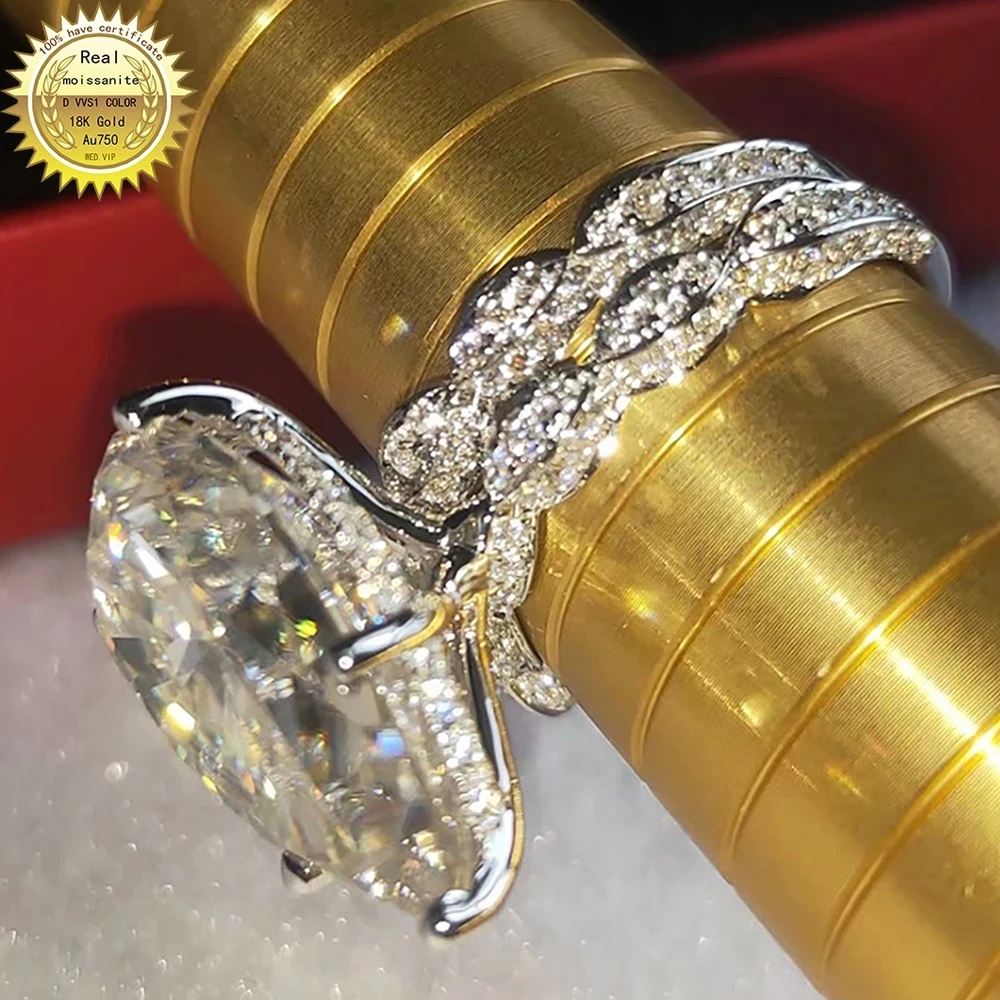 

18K 750Au Gold Ring 10Carat DVVS1 Moissanite Diamond Ring Pear a set of ring Wedding Party Engagement Anniversary Ring Trendy