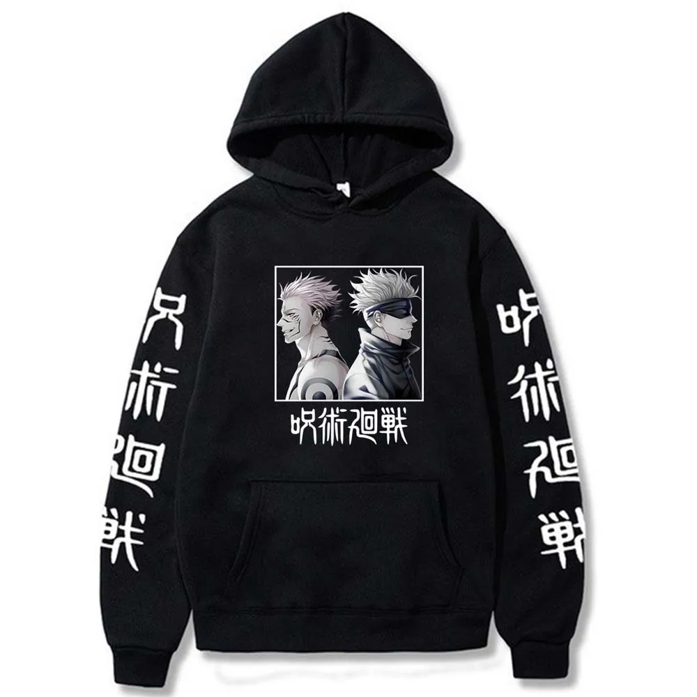 Gojo Satoru Loose Hoodie Jujutsu Kaisen Japanese Anime Oversized 4XL Hooded Sweatshirt Unisex Black Casual Streetwear Top Coat