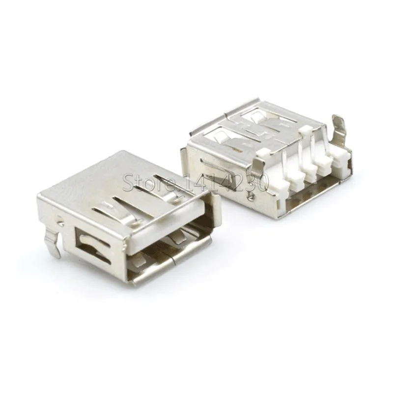 10Pcs USB Type A Standard Port Female Solder Jacks Connector PCB Socket USB-A type 90 Degrees 4pin Sinking Plate Connector