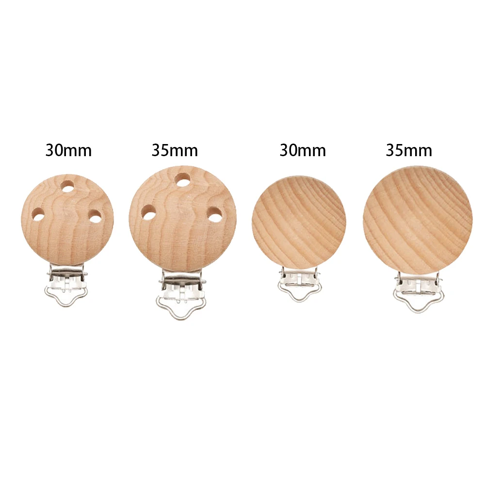 5pcs 30mm 35mm DIY Powerful Beech Wooden Clip Round Dummy Clip Baby Teething Pacifier Chain Holder Making Jewelry