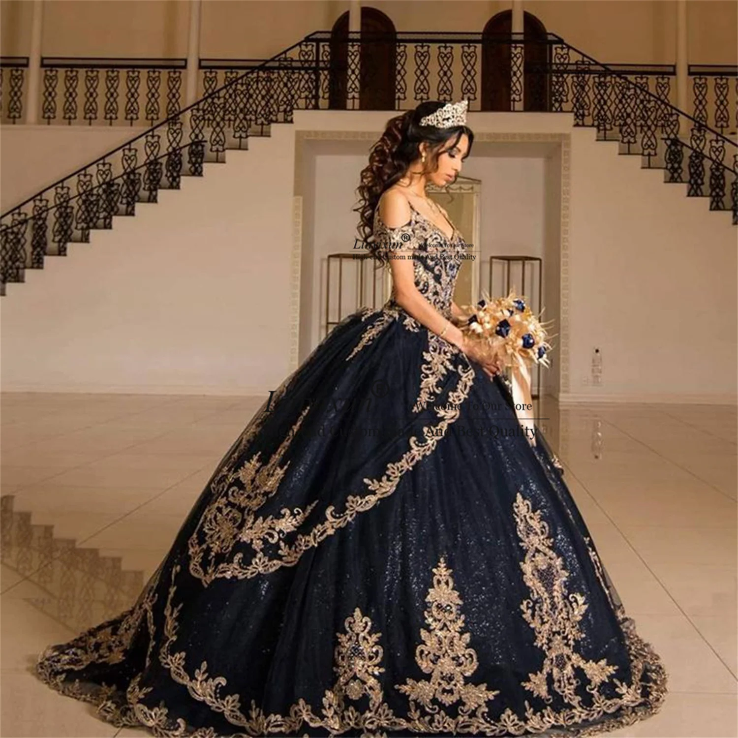 Princess Navy Blue Quinceanera Dresses 2022 Appliques Lace Sweetheart Vestidos De 15 Años Princess Ball Gown Sweet 16 Dress