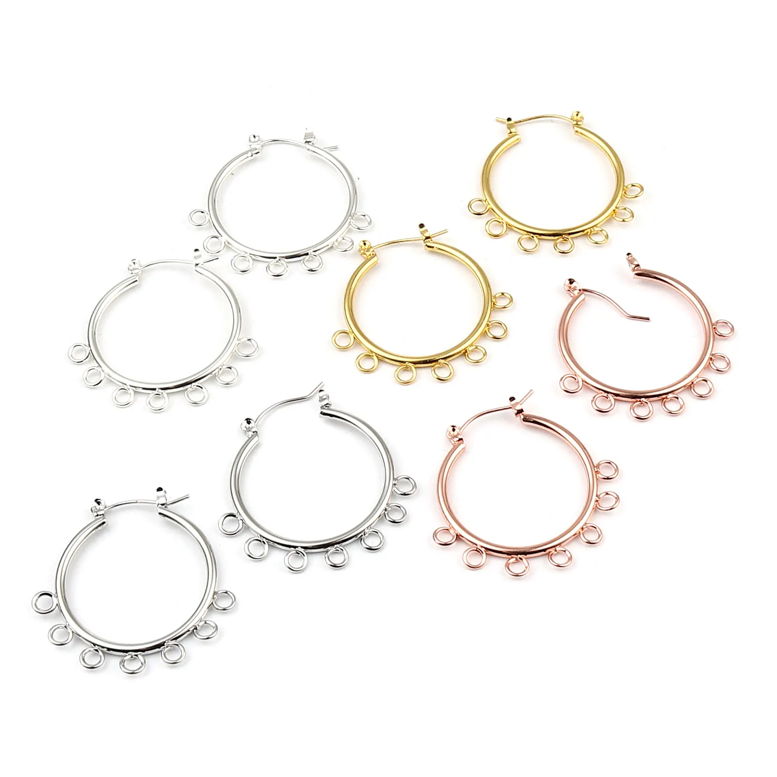 1 Pair Alloy Hoop Earrings Findings Circle Ring With Loops Silver/Gold Color For DIY Earring Jewelry Making Accessories 37x37mm 