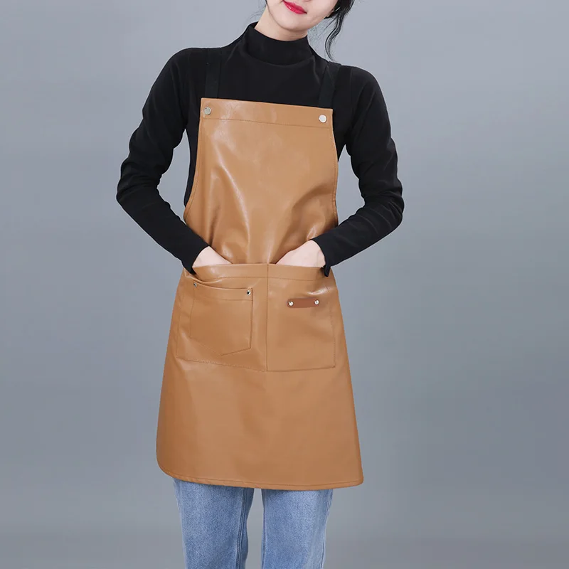 Waterproof and oil-proof restaurant coffee shop apron Nordic style men and women work service household PU leather