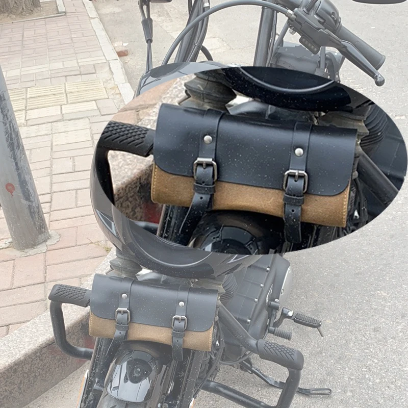 Sac de queue de moto vintage, sacs à outils de fourche étanches, rangement en toile cirée, poudres de voyage, sac à bagages avant pour Harley