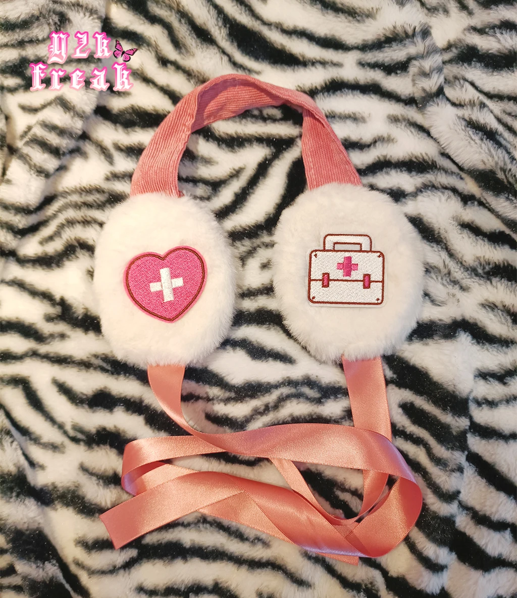 Y2K Freak Skull Punk Plush Earmuffs Super Warm Winter Accessories Rock Punk Rebellious Girl Headband Egirl Softgoth