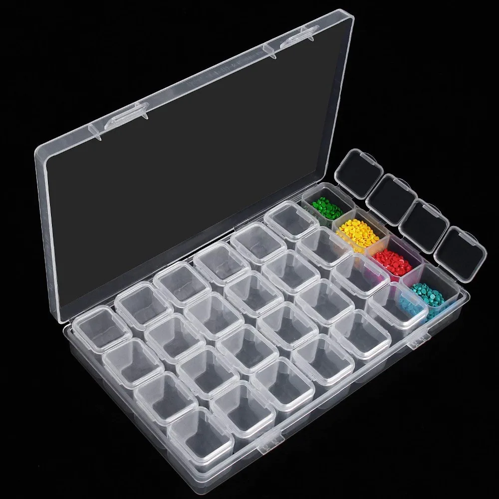 28 Slots Plastic Storage Diamond Painting tools Box mosaic Rhinestone Storage Box Case Organizer Holder Adjustable Compartment