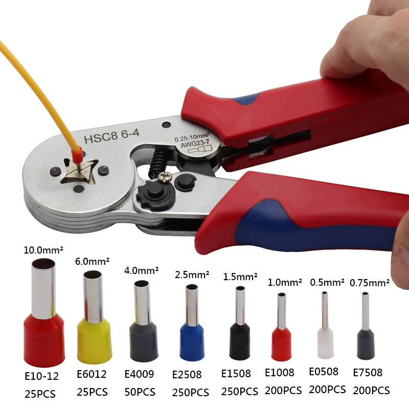 Hand Tools Crimping Tools Pliers Electrical Tubular Terminals Box Mini Clamp Tools Set With 1200Pieces Tube In Case 0.25-10mm2