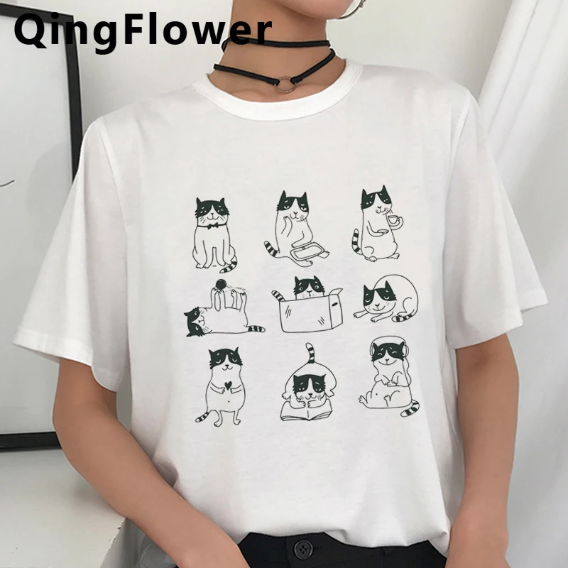 cat t shirt clothes women 2021 streetwear harajuku kawaii top tees 