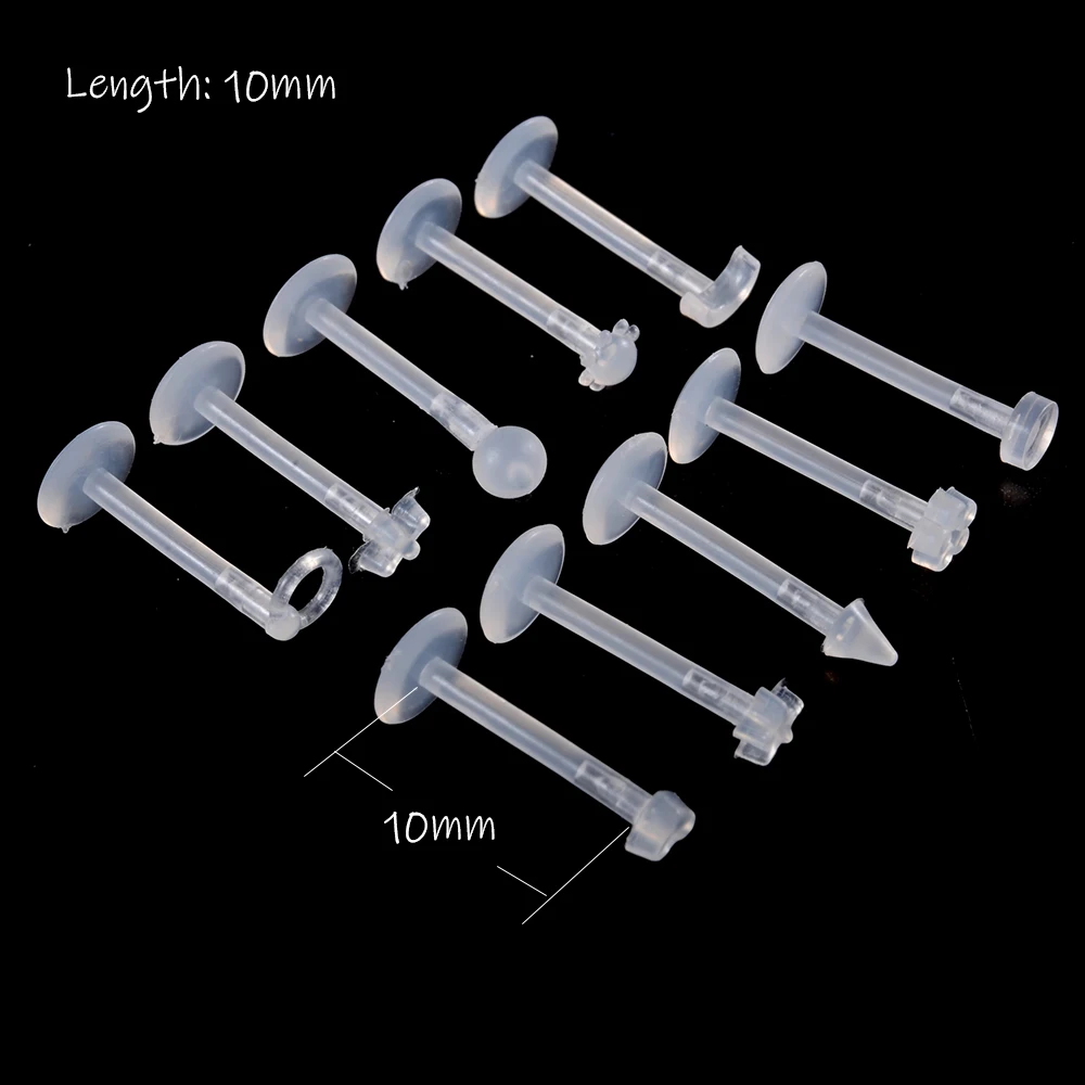 10pcs Transparent Bioplast Flexible Labret Stud Push-in Lip Piercing Ring Ear Cartilage Tragus Helix Piercing Fashion  Jewelry