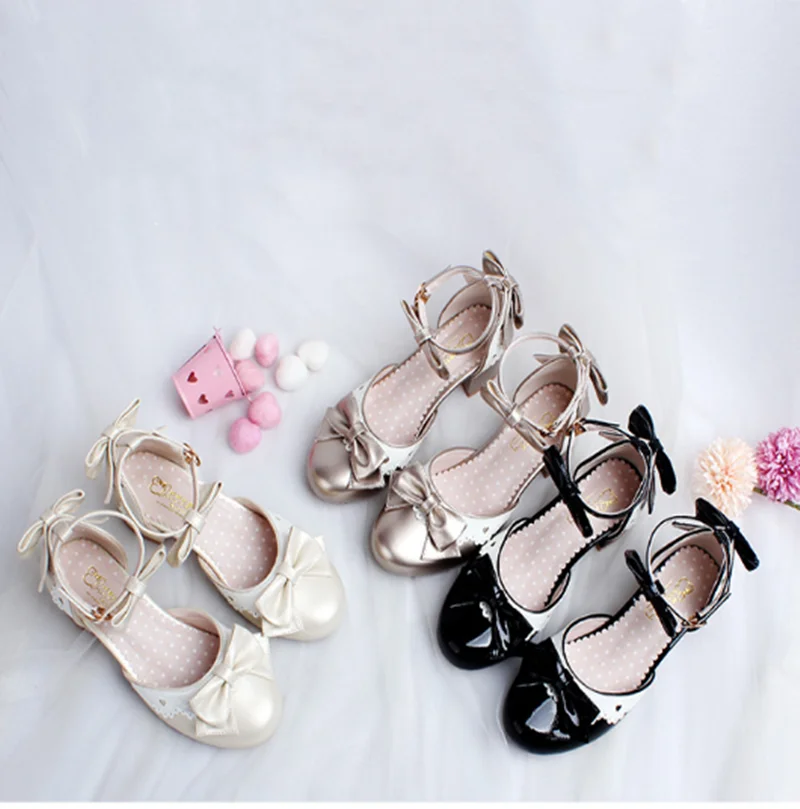 lolita shoes round head thick heel color matching cos women shoes cute bowknot kawaii shoes Japanese princess tea party sweet