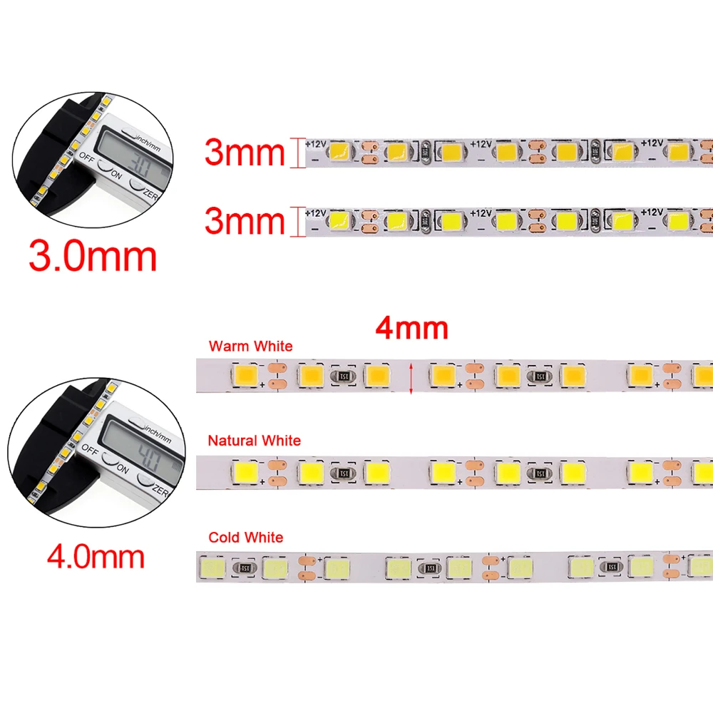 5M LED Strip Light 3mm Narrow Width 12V 2025 168Leds/m Diode Tape 4mm 2835 120Leds/m Flexible Rope Light Luces Led Backlight