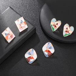 Geometric Punk Human Face Clip on Earrings for Women Retro Abstract Metal No Pierced Hit Color Fashion Ear Clips Enamel Jewelry