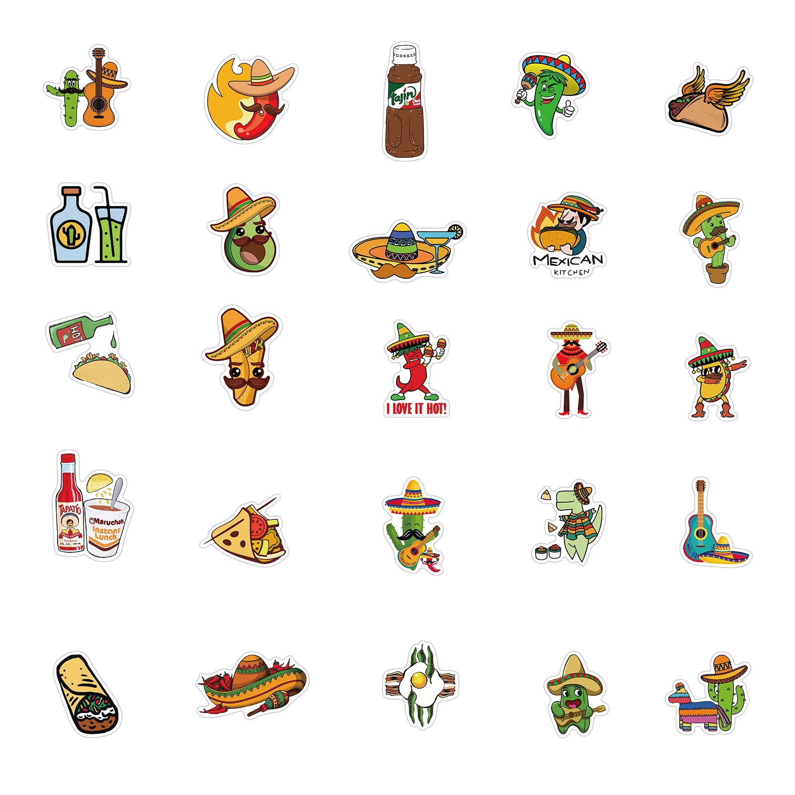 100pcs/set Mexico Style Food Stickers For Guitar Kids TOY Bicycle Motorcycle Skateboard Snowboard Laptop Luggage Decals