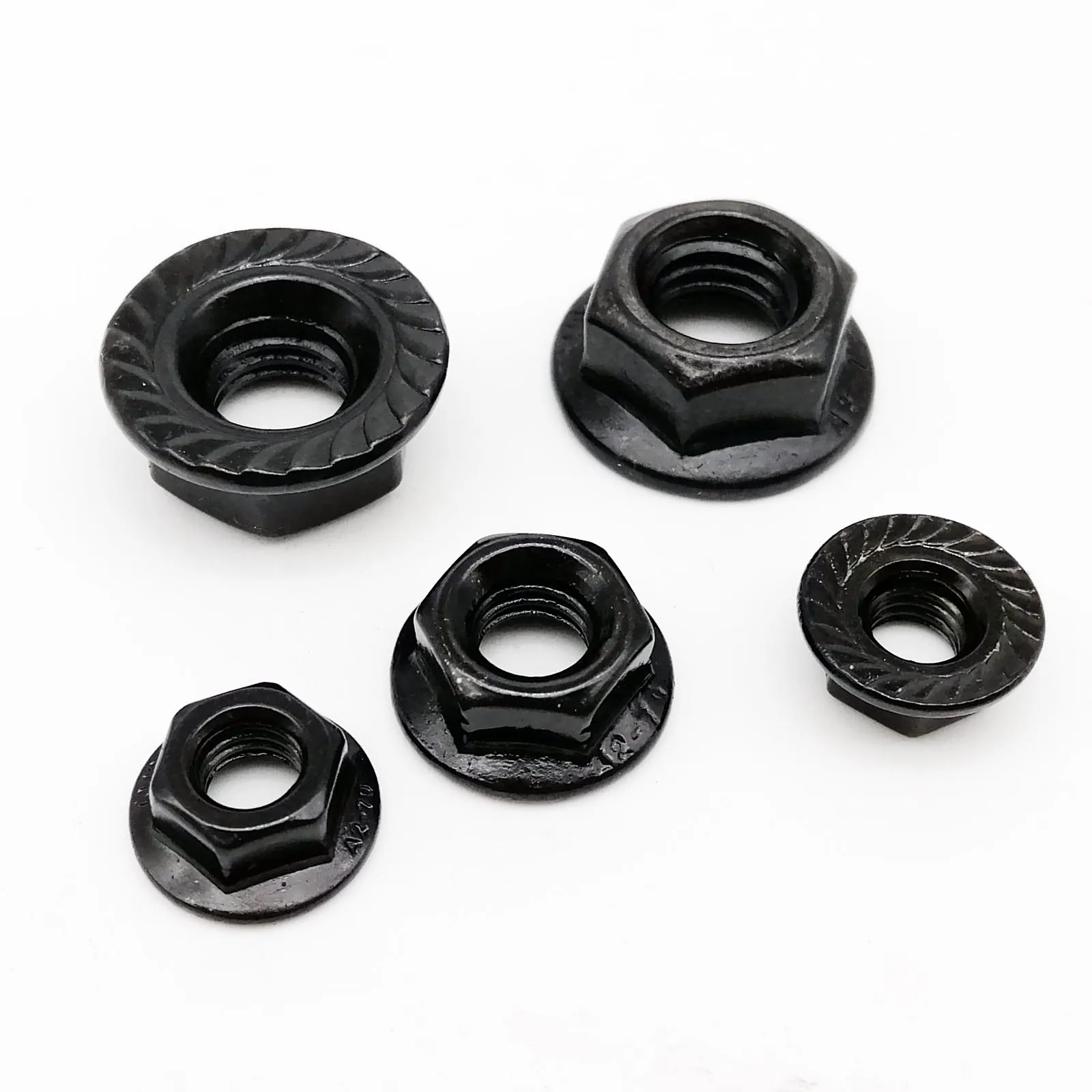 2/10pcs M3 M4 M5 M6 M8 M10 M12 Black 304 Stainless Steel Metric Threaded Hex Head Serrated Spinlock Flange Nut Locknut DIN6923