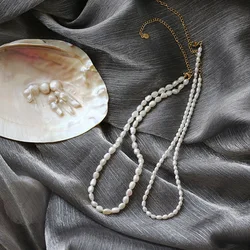 New Handmade Natural Freshwater Pearl Necklace for Women Irregular Rice Pearl Necklace DIY Accesories Elegant Jewelry Gifts 2023