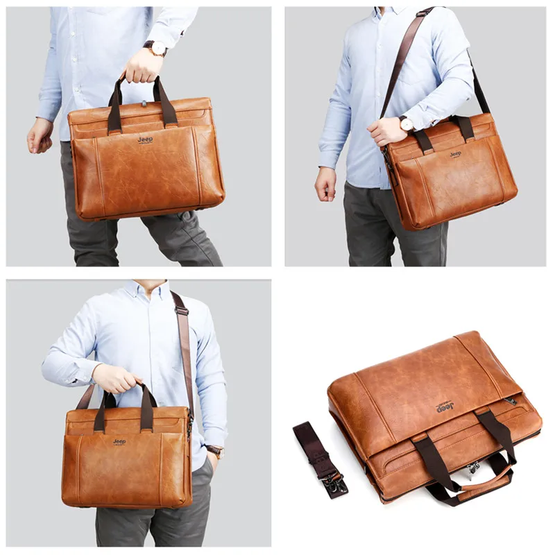 JEEP BULUO-maletín de cuero para hombre, bolso para ordenador portátil A4, bolso de cuero para hombre, Maletín de negocios, bolso de oficina