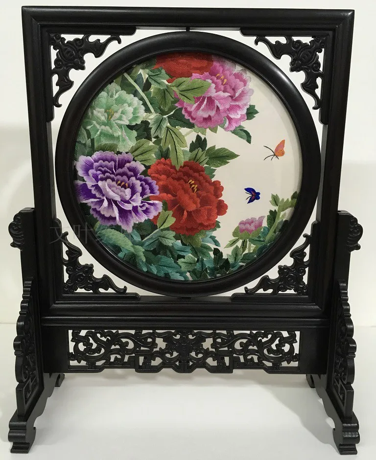 Chinese Hand Silk Embroidery Works with Ebony Frame Gift items for Home Decoration Accessories Living Room Table Ornaments