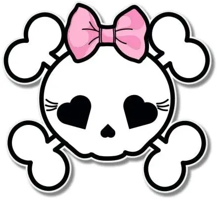 Wall Art Skull Crossbones Cute with Bow Girly Vinyl Sticker - Car Phone Helmet applique 15cm