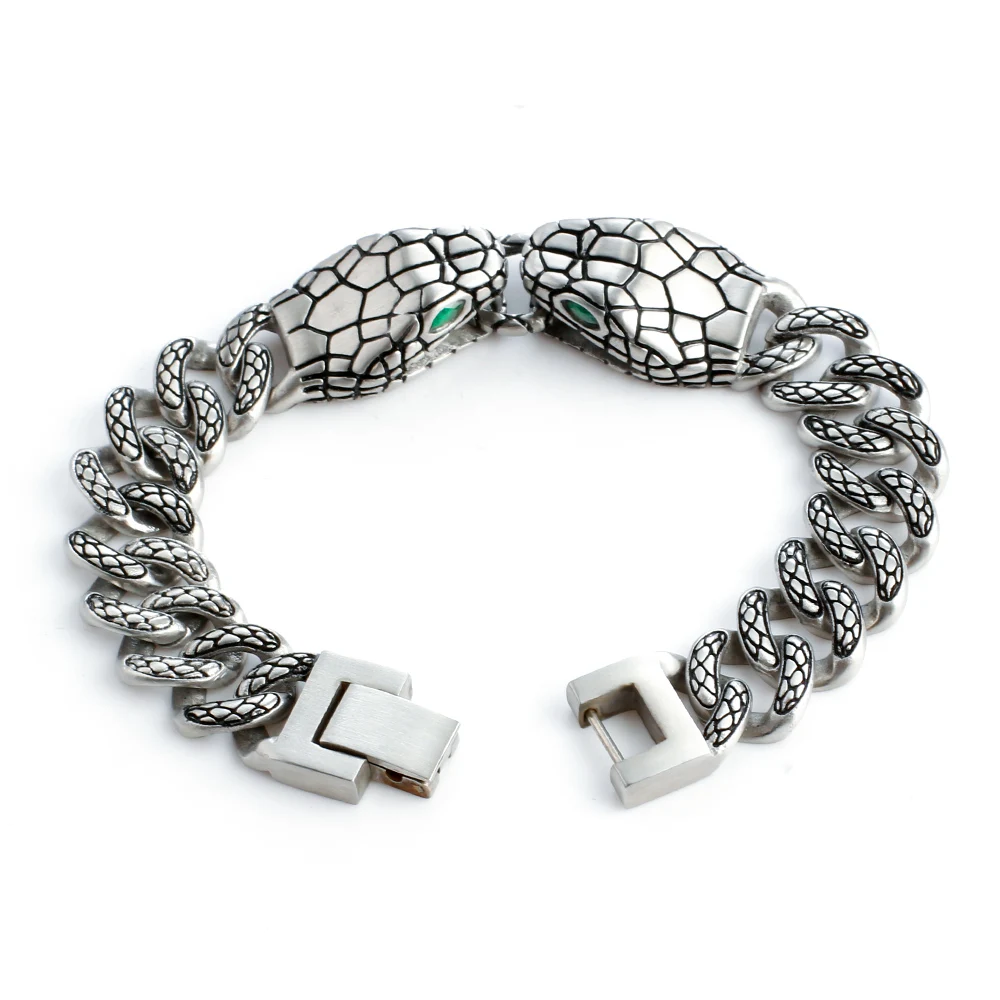 

Cuban Chain Snake Bracelet Ancient Egyptian Style Bracelet For Men and Women High Quality Stainless Steel 12.8mm Width