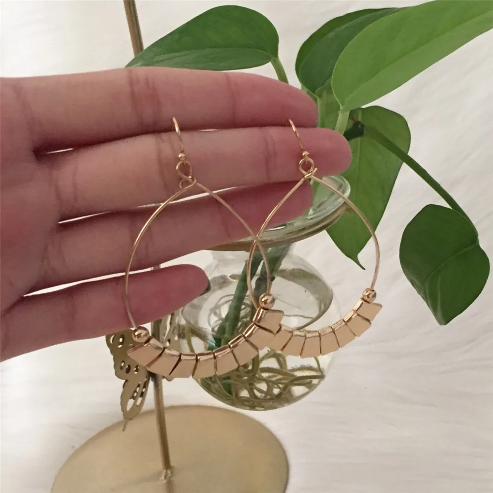 New Fashion Ethnic Style Water Drop Shape Dangle Earring Gold Color Hoop with Small Bead and Zinc Piece Charm Earrings