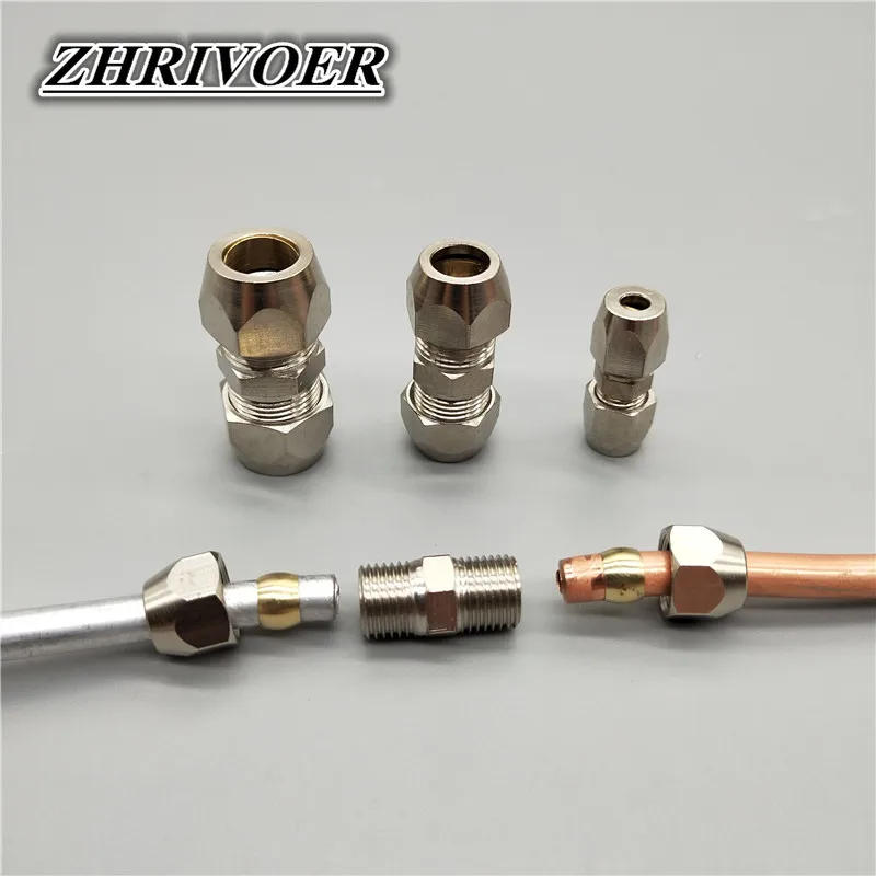 Compression Ferrule Tube Fitting 4 6 8 10 12 14 16mm Brass Pipe Double Card Set Copper Joints Tubing Nut Lock Double Straight