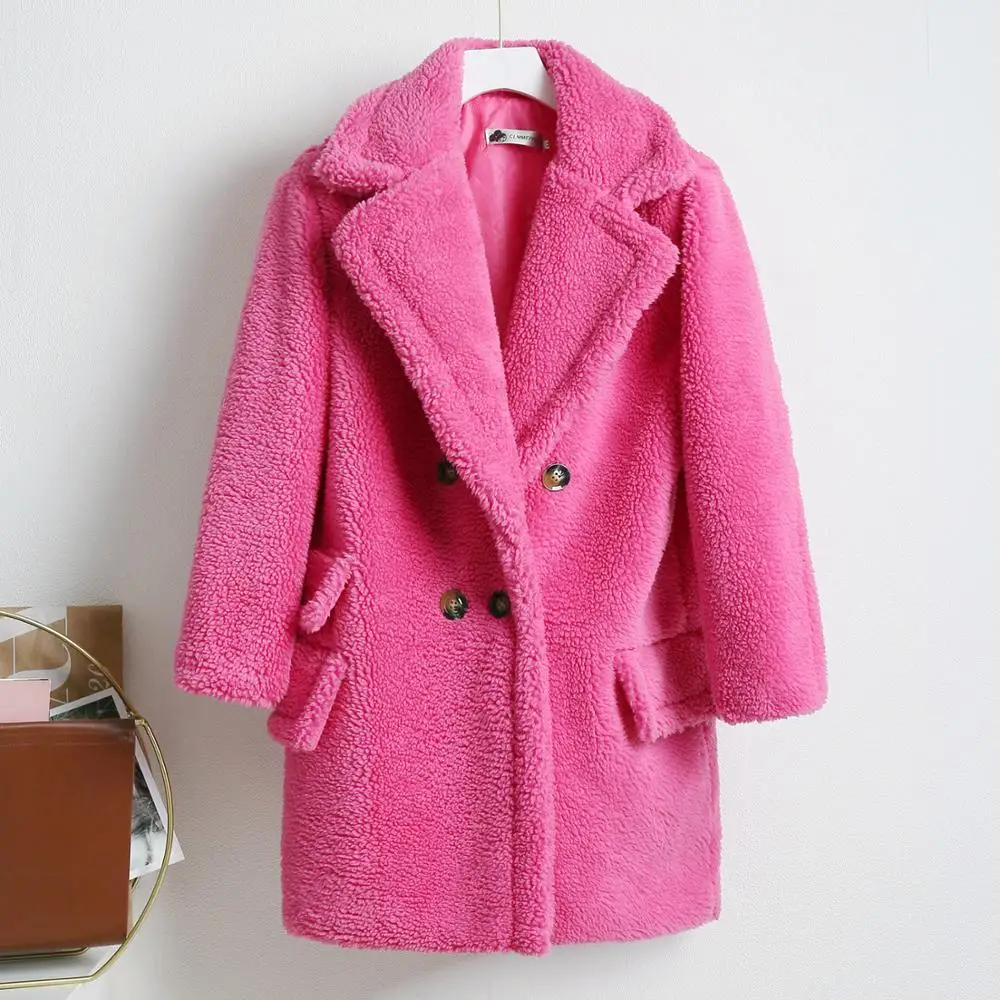 

Faux Fur Coat Women 2020 Autumn Winter Elegant Fleece Long Teddy Coat With Pocket Plush Warm Overcoat Female