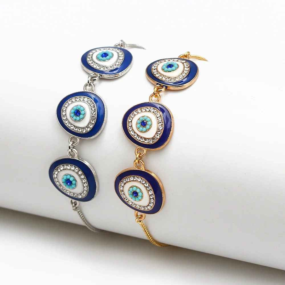 Lucky Eye Blue Zircon Turkish Evil Eye Charm Bracelet Copper Gold Silver Color Chain Adjustable Bracelet for Women Female BE104