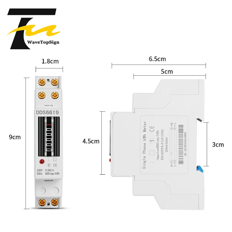 WaveTopSign DDS6619-001 Low Current Smart Home Single Phase Mechanical Meter Counter Display 1P