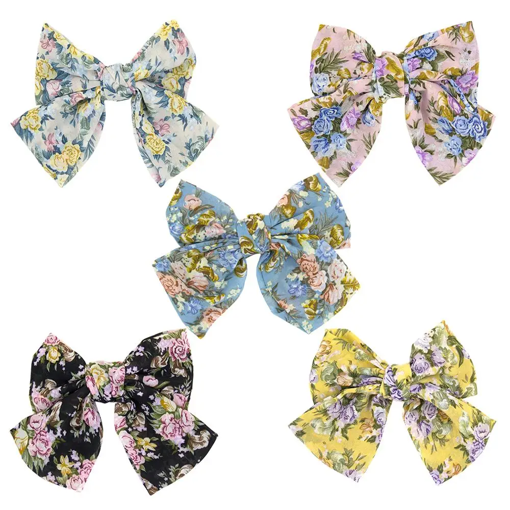 Furling Girl 1PC Peony Print Bow Hairpin Women Hair Clips Floral Barrettes Accessories Ornaments Headdress