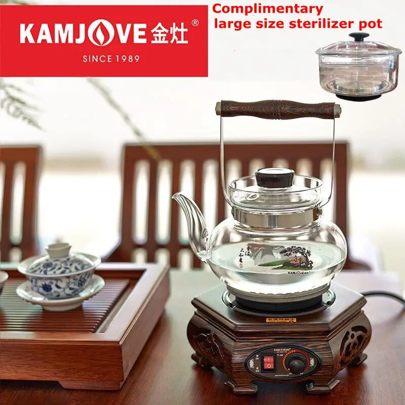 KAMJOVE-T-40 Wooden Tea Ceremony Tea Stove Machine, Automatic Boiling Glass Pot, Classical Wenge Tea Art Stove