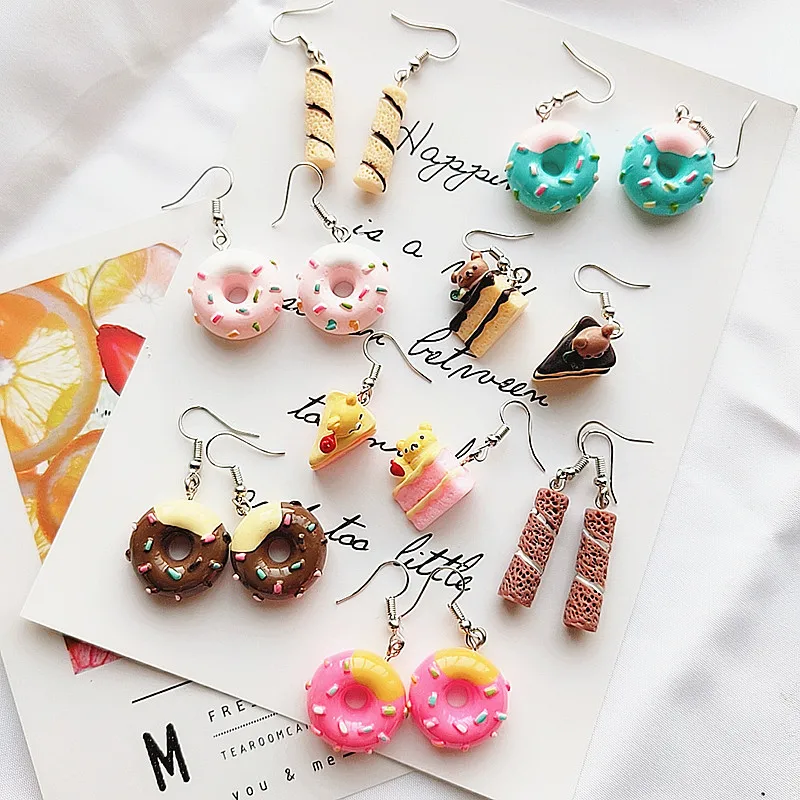 Fashion Funny Cute Resin Drop Earrings For Women Girls Geometric Donuts Cookies Cake Food Shape Dangle Earrings Party Jewelry