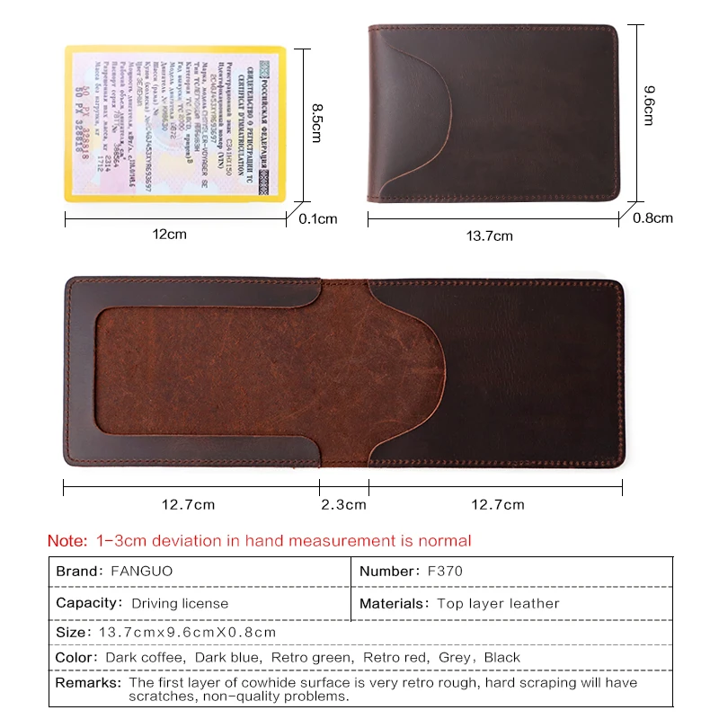 100% First Layer Cowhide Driver License Holder For Men Handmade Genuine Leather Car Auto Document Slot Embossed Russian Pattern