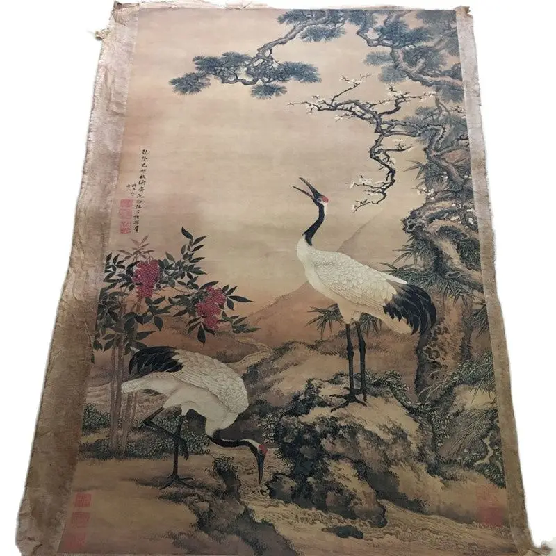 Chinese Old Scroll Shen Quan - Song Mei Shuanghe Painting Rice Paper Painting Slice