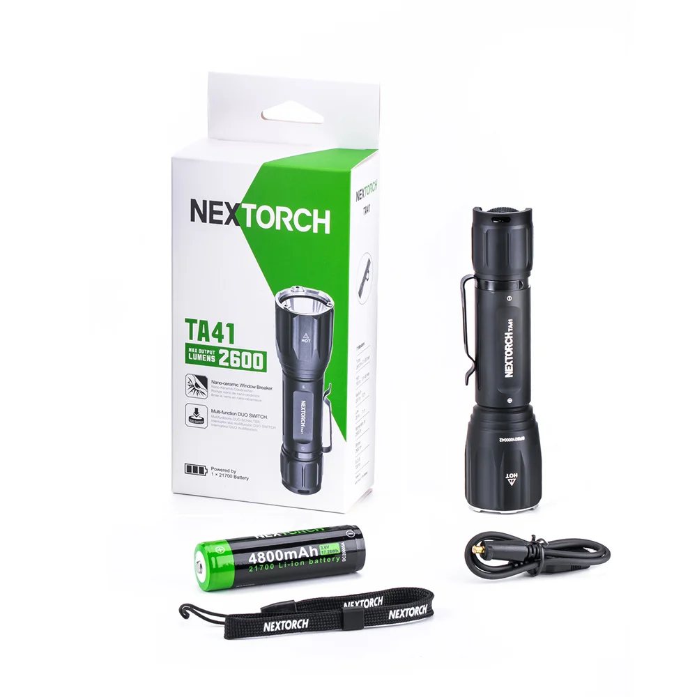 NEXTORCH Tactical Led Flashlight 2600 Lumens High Performance Rechargeable 21700 Battery IPX8 Waterproof 7 Modes TA41 Set