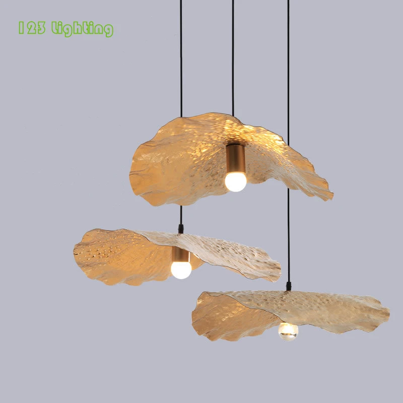 

Golden Metal Lotus leaf shape Pendant lamp Restaurant Coffee Shop Pendant light E27 110-240V Special Home Hanglamp Loft Deco