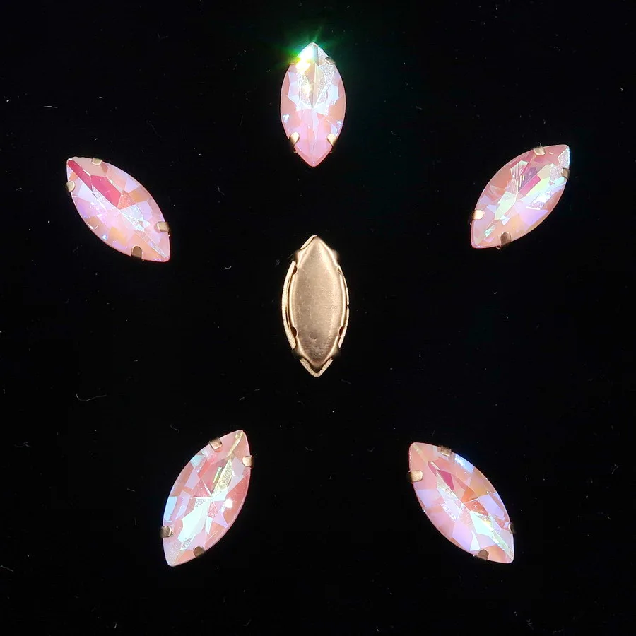 Pferdeaugenförmige Goldklauenfassungen, Jelly Candy Glas & AB Farben Kristall 7*15mm 20 Stück/Packung, zum Aufnähen, Strassperlen, Kleidung, DIY-Verzierung – Detail 10