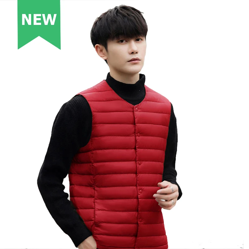 Man Sleeveless V Neck Vest Winter Warm 90% Duck Down Padded Jacket Male Vests Waistcoat Warm O Neck Liner