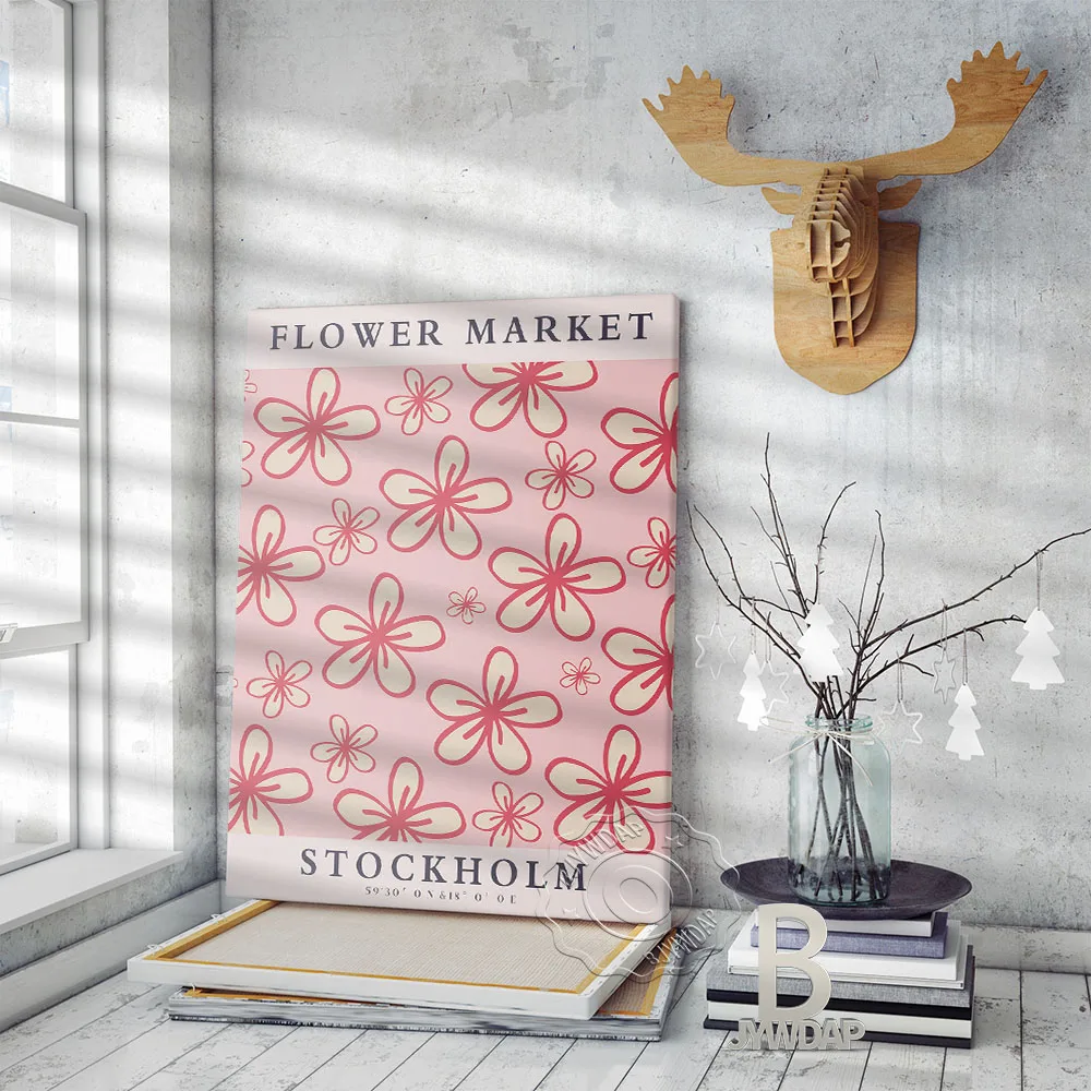 Sweden Stockholm Flower Market Print Poster, Plant Flower Wall Poster, Pink Flower Print, Florist Gift Wall Picture Home Decor