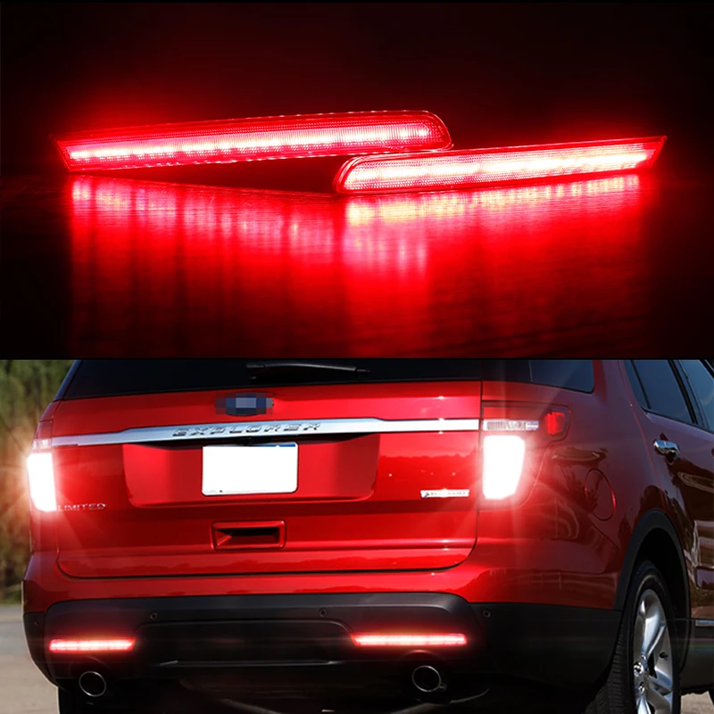 Gtinthebox 2x Super Bright European Style LH RH Red LED Bumper Reflectors Rear Brake Tail Fog Lights For 2011-2015 Ford Explorer