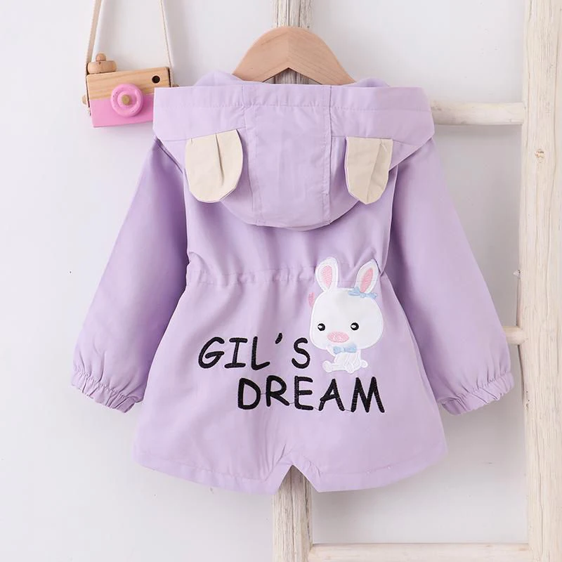 2-7 Years Baby Girls Jacket Spring And Autumn Casual Windbreaker Kids Outerwear Cute Rabbit Hooded Zipper Baby Coat Kids Clothes