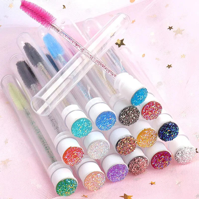 Mascara Wands Diamond Eyebrow Brush Dust-Proof Sparkling Bling Tube Disposable Eyelash Brush Reusable Crystal Eyelash Brush Kits