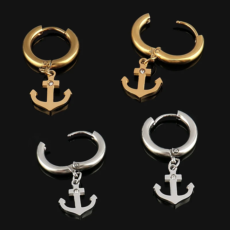 Women ’s Stainless Steel Earring Anchor Charms Pendant Drop Earrings For Women Geometric Round Earring Jewelry