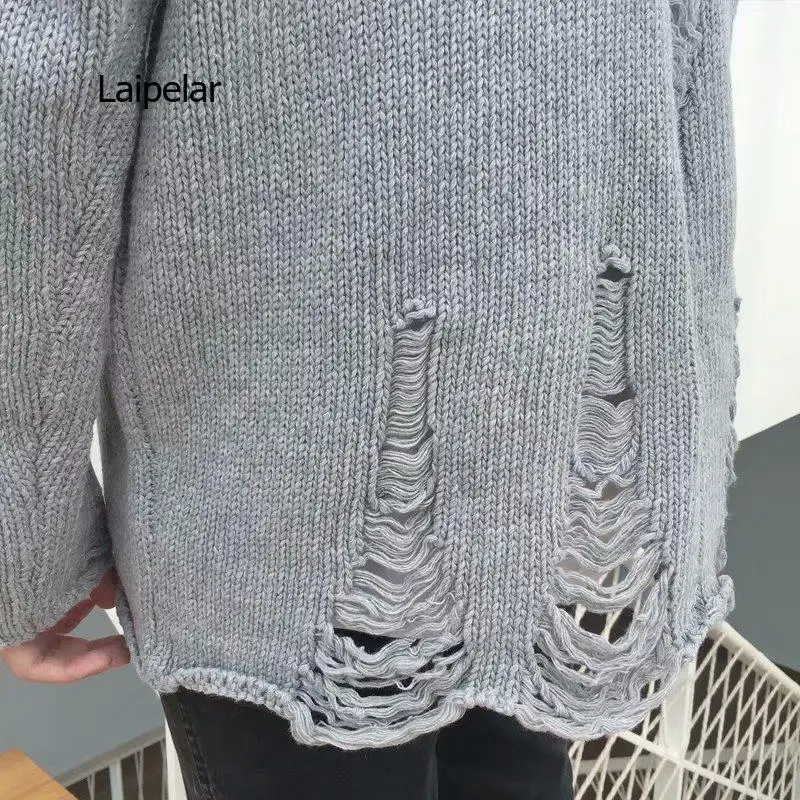 Torn knit blouse with hole hip hop pullover for men and women winter outfit