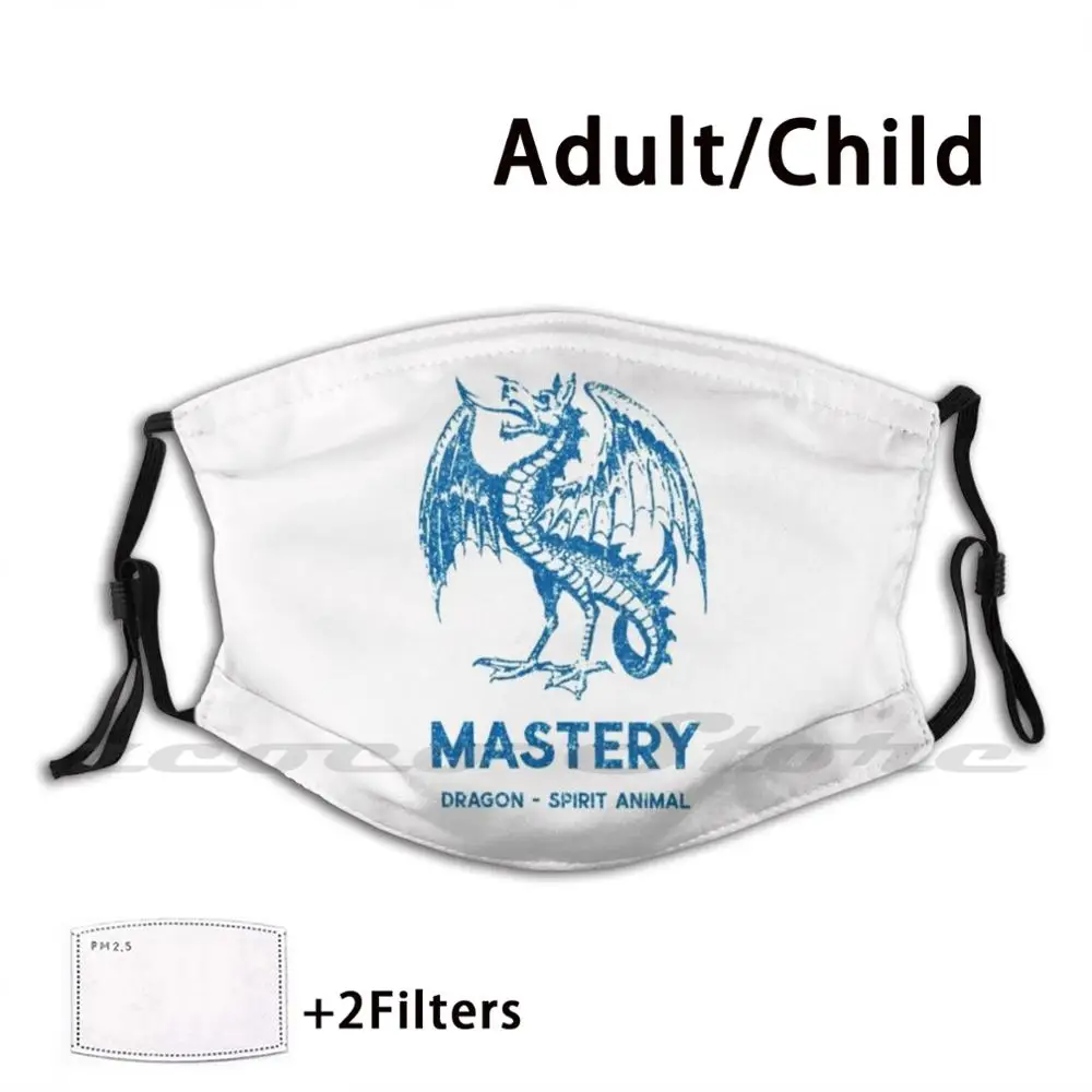 

Blue Dragon Spirit Animal With Mastery Text Mask DIY Washable Filter Pm2.5 Mouth Trending Blue Dragon Spirit Animal Wild And