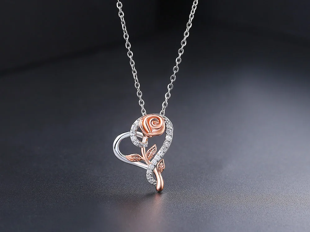 Exquisite romantische Rosen-Anhänger-Halsketten für Damen, eleganter Schmuck für Bankette, Accessoires für Hochzeit und Valentinstag. – Detail 6