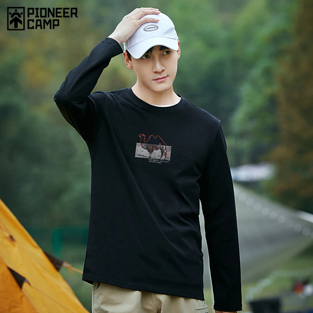 Pioneer Camp 2021 Oversized t-shirt Men Long Sleeve 100% Cotton Camel Print and Embroidery Fashion Men's T-shirt XCS123160