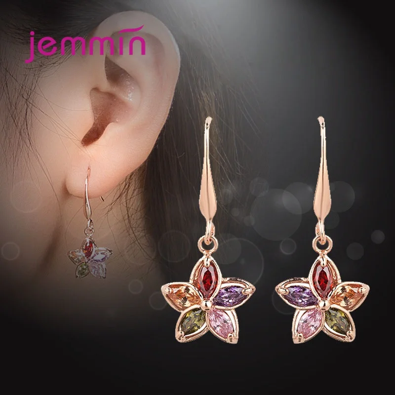 Bohemia Floral Multicolor Crystal Long Earrings for Women Fashion Flower 925 Silver  Dangle Drop Earrings Bobo Jewelry