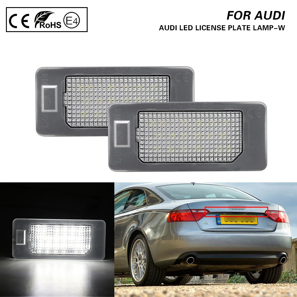 

2X LED License Plate Lights Number Plate Lamp For Audi A4 A5 S5 Q5 TT Roadster TTS RS5 TTRS A6 A1 A7 Skoda Fabia Mk2 Superb Yeti