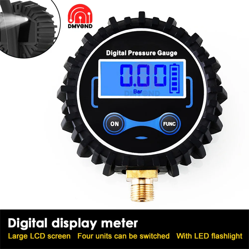Imagem -03 - Display Digital Medidor para Arma de Inflação Pressão dos Pneus Digital Display Medidor para a Inflação do Pneu Arma Medidor de Pressão Calibrador de Pneus 200psi