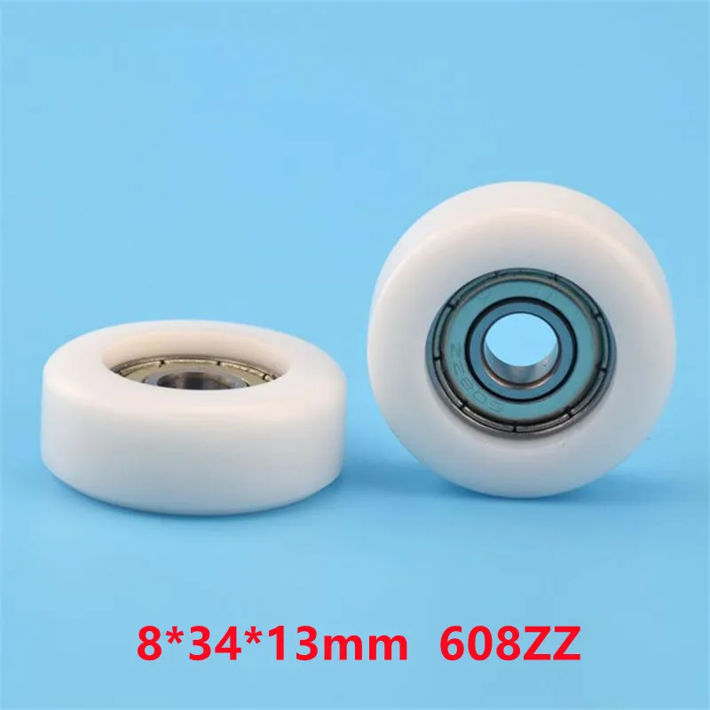 

10pcs/50pcs Flat Roller 8*34*13mm 608ZZ 608 Bearing POM Plastic Coated Pulley Guide Wheel Low Noise Roller 8x34x13mm